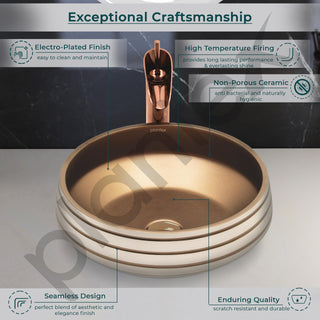 Plantex Round Wash Basin for Bathroom/Ceramic Tabletop Washbasin/Basin for Bathroom Indo-European Collection (16 x 16 x 7 Inch)