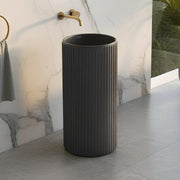 Plantex Acrylic Resin & Quartz Pedestal Basin for Bathroom/One Piece Pedestal Free Standing Round Wash Basin for living Room/Hotel (Grey)