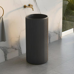 Plantex Pedestal Basin For Bathroom/Acrylic Resin & Quartz One Piece Pedestal Free Standing Round Wash Basin For Living Room and Hotel (Matt Grey)