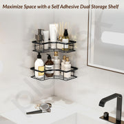 Plantex Alloy Steel Self Adhesive Bathroom Shelf Rack/Bathroom Organizer Without Drill/Corner Shelf for Bathroom Wall/Kitchen Corner Shelves Self Adhesive/Shelves for Kitchen-Pack of 2(Black)