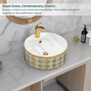 Plantex Ceramic Wash Basin for Bathroom/Tabletop Wash Basin/Round Countertop Washbasin for Living Room/Office(15.7x15.7x5.7 Inch)