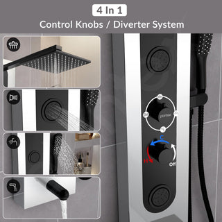 Plantex Shower Panel for Bathroom/304 Grade Stainless Steel Modern Shower System with Head Shower/Hand Shower & Massage Spray Jet for Bathroom - Pack of 1 (Chrome and Black, KM-8097)
