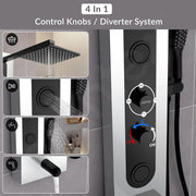 Plantex  Shower Panel for Bathroom/304 Grade Stainless Steel Modern Shower System with Head Shower/Hand Shower & Massage Spray Jet for Bathroom - Pack of 1 (Chrome and Black, KM-8097)