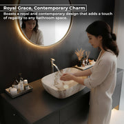 Plantex Ceramic Tabletop Washbasin/Bathroom Basin Sink/Wash Basin for Bathroom/Marble Basin/Basin for Restaurant, Hotel (Brown Veins, 18 x 13 x 5.5 Inch)
