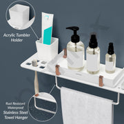 Plantex 5mm Acrylic 4 in 1 Multipurpose Bathroom Shelf Rack/Bathroom Shelf Organizer with Soap Dish and Toothbrush Slots/Tumbler Holder/Towel Hanger-(18 x 5 Inch)-Pack of 1