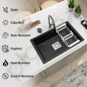 Plantex Single Bowl Kitchen Sink/Quartz Sink For Kitchen/Non-Fading Matt Black Colour With Uv Protection/Undermount/Topmount (Black - 18 X 16 Inches)