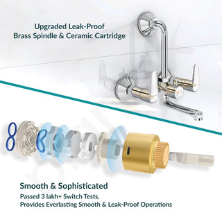 Plantex Pure Brass Wall Mixer for Bathroom 2 in 1 with L-Bend Connector/Tap Mixer/Nickel Chrome Mirror Finish Mixture Tap with Water Saving Aerotor - (DOL-2320-Chrome)