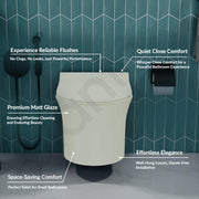 Plantex Platinum Ceramic Wall Hung Western Commode/Rimless Washdown Commode for Toilet/Western Toilet With Soft Close Toilet Seat - P Trap (Thunder)