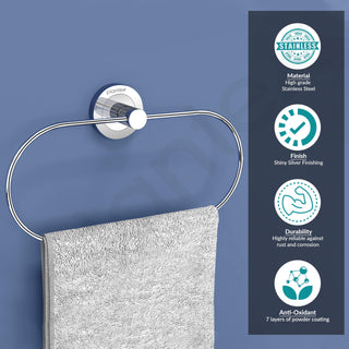 Plantex Stainless Steel Towel Ring for Bathroom/Wash Basin/Napkin-Towel Hanger/Bathroom Accessories (Chrome-Oval) - Pack of 3