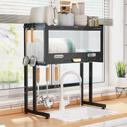 Plantex GI Steel Over The Sink Dish Drying Rack/Kitchen Storage Rack/2-Tier Dish Rack with Cover for Dish Rack/Household Bowls and Plates Organizer - (Black, 74 x 28.5 x 69 CM)