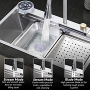 Plantex Kitchen Sink for Home/304 Grade Stainless Steel Waterfall Kitchen Sink with Anti-Scratch Design/Sink with Pull-Down Faucet - (30x18x10 Inch, Matt)