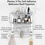 Plantex 5in1 Bathroom Organiser Without Drill/3 Tier Self Adhesive Stainless Steel Shelf/Multipurpose Shelf for Bathroom with Double Soap Dish and Toothbrush Holder(Chrome)