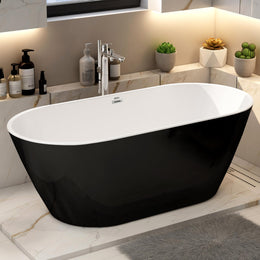 Plantex Bathtub For Bathroom/Freestanding Bath tub for Adults/Deep Soaker Bathtub with Overflow, Popup and Drain Pipe (BSM-203-Black & White-1700mm)