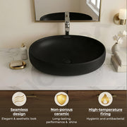 Plantex Ceramic Wash Basin for Bathroom/Table Top Ceramic Basin/Black Washbasin for Bathroom - (CRETA-NS-BLACK-MATT, 23 x 15 x 5.5 Inch)