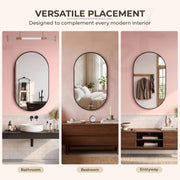 Plantex Aluminium Frame Mirror for Bathroom/Wall Mount Capsule Mirror for Bedroom/Dressing Room/Living Room/Entryway - (Black, 18x30 Inch)