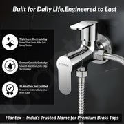 Plantex Pure Brass Angle Valve 2 in 1/Two Way Angle Cock Tap with Wall Flange & Teflon Tape/Angle Valve for Bathroom with 7 Year Manufacturer's Warranty- (Alpha, Chrome)