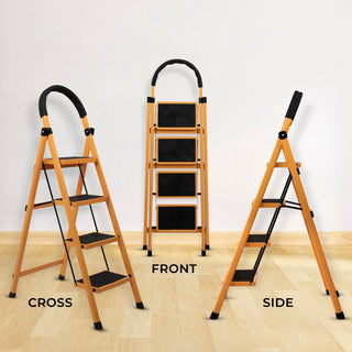 Plantex Premium GI 4-Step Steel Ladder for Home - Wide Anti Skid Step Ladder - 150 kg Capacity (Yellow)