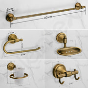 Plantex 304 Grade Stainless Steel Bathroom Accessories Set of 5 - Towel Rod/Hand Napkin Hanger for Wash Basin/Soap Case/Toothbrush Holder/Robe Hook - Niko (Brass Antique)