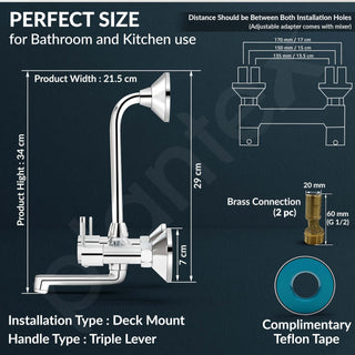 Plantex Wall Mixer 2 in 1 with L-Bend Connector for Rain Shower/Nickel Chrome Mirror Finish Mixture Tap for Bathroom with Wall Flange-(APS-1299)