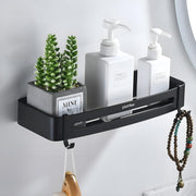 Plantex Bathroom Shelf for Wall/Space Aluminium Wall Mounted Shelf for Bathroom with Removable Hooks/Floating Shelf/Bathroom Organiser - 12x5 inches, Black (Pack of 1)
