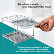 Plantex Matka Stand/Stainless Steel 2-Tier Matka Stand for Kitchen/Square Water Pot with Tray - 8 X 7.5 inch (Chrome)