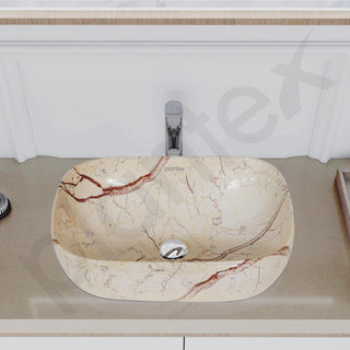 Plantex Ceramic Tabletop Sink/Basin for Bathroom/Wash Basin with Brown Veins/Basin for Living Room, Hotel (Marble Finish, 18 x 13 x 5.5 Inch)