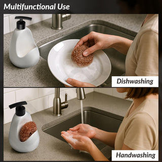 Plantex Ceramic Soap Dispenser with Scruber/Liquid Soap Dispenser/Sink Dish Washing Soap Dispenser Set/Soap Dispenser for Wash Basin Ceramic - Bathroom Accessories