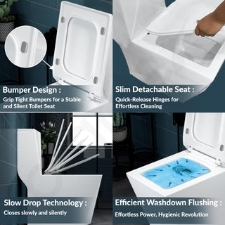 Plantex Ceramic Commode for Toilet/Rim Washdown One Piece Western Toilet/Commode with Soft Closing Toilet Seat - S Trap Outlet (Diamond, White Glossy)