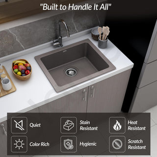 Plantex Quartz Acrylic Kitchen Sink/Undermount Sink for Kitchen with 10 Years Warranty by Plantex/Granite Single Bowl Kitchen Sinks with Coupling (Con-24x18 Inches)