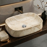 Plantex Wash Basin for Bathroom/Ceramic Table Top Washbasin/Countertop Vessel Sink Basin - (Cream Marble,  21.5 x 15 x 6 Inch)