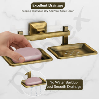 Plantex 304 Grade Stainless Steel Double Soap Holder for Bathroom/Dual Soap Dish/Soap Stand/Bathroom Accessories - Squaro (Brass Antique)