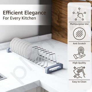 Plantex Stainless Steel Dish Rack for Kitchen/14 Slot Plate Rack for Cabinet/Saucer Dish Stand Organizer with Anti-Scratch Base(Size-4Inches, Slot- 14, Pack of 1)