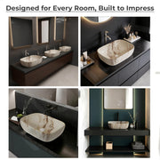 Plantex Ceramic Tabletop Washbasin/Bathroom Basin Sink/Wash Basin for Bathroom/Marble Basin/Basin for Restaurant, Hotel (Brown Veins, 18 x 13 x 5.5 Inch)