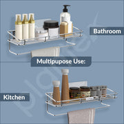 Plantex Self Adhesive Bathroom Shelf/Stainless Steel Shelf with Towel Rod/Napkin Holder/Kitchen Shelves & Racks/Kitchen Stand/Rack (Chrome)