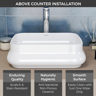 Plantex Platinum Ceramic Wash Basin/Washbasin for Bathroom/Tabletop Wash Basin with 10 Years Glaze Warranty by Plantex/ (Glossy White - 18 x 14 x 5 Inch)