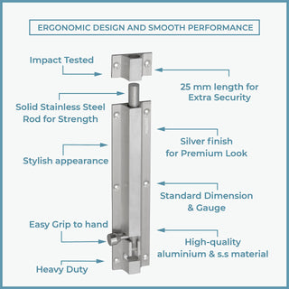 Plantex Stainless Steel 8 inch Tower Bolt/Tower Bolt for Home,Offices Doors and Windows/Tower Bolt for Main Door/Door Latch/Kundi/Chitakini/Door Latch for Windows (Chrome, Pack of 1)