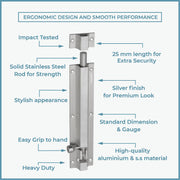 Plantex Stainless Steel 8-inch Tower Bolt/Tower Bolt for Home,Offices Doors and Windows/Tower Bolt for Main Door/Wardrobe Door Latch/Kundi/Chitakini/Door Latch for Windows (Chrome, Pack of 6)