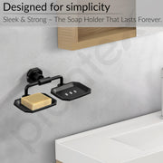 Plantex 304 Grade Stainless Steel Soap Holder for Bathroom/Double Soap Dish/Soap Stand for Kitchen Sink/Bathroom Accessories- Nipron (Black)