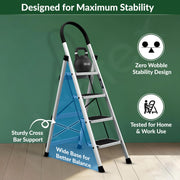 Plantex Steel Ladder for Home/Strong Foldable Wide 4 Step Ladder/Anti-Skid 4 Step Ladder - (Apex - White)