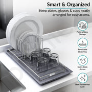 Plantex Stainless Steel Dish Drying Rack for Kitchen with Drain Tray/Plate & Thali Stand/Utensil, Bowl & Glass Holder/Countertop Dish Drainer Organizer – Pack of 1 (Chrome & Grey)