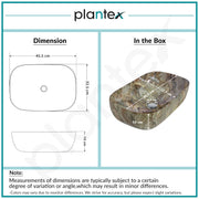 Plantex Ceramic Tabletop Basin/Square Washbasin/Basin for Bathroom/Washbasin for Bathroom, Restaurant, Hotel (Marble Finish, 18 x 13 x 5.5 Inch)