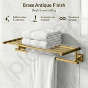 Plantex 304 Grade Stainless Steel Towel Rack/Towel Holder for Bathroom/Towel Hanger/Stand/Bathroom Accessories Set - Squaro (Brass Antique Finish)