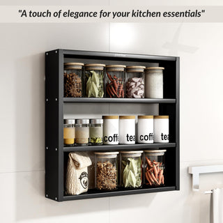 Plantex Premium Steel 3 Tier Spice Rack/Multipurpose Shelf/Spice Jar Organizer/Storage Rack for Kitchen/Wall Mounted/Shelf for Bathroom/Livingroom/Bedroom (Black)