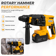Plantex 4-in-1 Cordless Power Tool Kit 21V/Brushless Drill, Impact Wrench, Rotary Hammer & Angle Grinder/3 Batteries & Case – Yellow (APS-ML004)