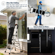 Plantex Steel Ladder for Home/Strong Foldable Wide 4 Step Ladder/Anti-Skid 4 Step Ladder - (Apex - White)