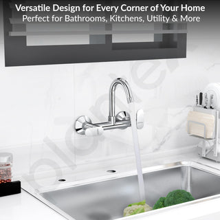 Plantex Pure Brass Sink Mixer Tap Hot and Cold with 360° Swivel Spout/Kitchen Sink Tap with Brass Wall Flange and Teflon Tape-7 Year Warranty by Plantex (ORN-214-Chrome)