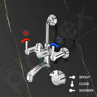 Plantex Wall Mixer for Bathroom 2 In 1 with Overhead Shower Provision and Long Bend Pipe/Mixer Tap for Bathroom with Water Saving Nozzle-7 Year Warranty (AQ-1418-Mirror Chrome)