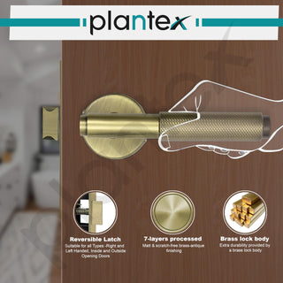 Plantex Heavy Duty Door Lock – Bathroom Door Lock/Mortise Keyless Handle Set for Home/Bathroom/Store Room/Balcony/Office with Baby Latch (603 - Brass Antique)
