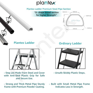 Plantex Steel Ladder for Home/Strong Foldable Wide 5 Step Ladder/Anti-Skid 5 Step Ladder - (Apex - White)