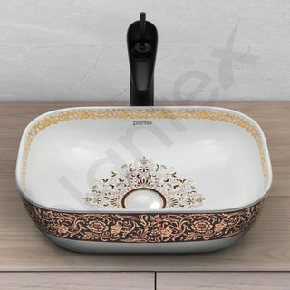 Plantex Table Top Wash Basin For Bathroom/Designer Ceramic Basin/Countertop Vessel Sink Basin - Indo-European Collection (18 x 13 x 5 Inch)